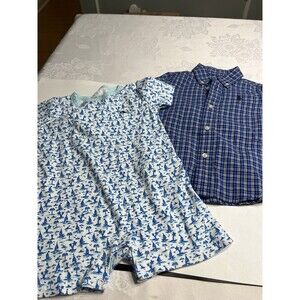 Ralph Lauren Vineyard Vines Long Sleeve Shirt Snap One Piece Sz 12-18M